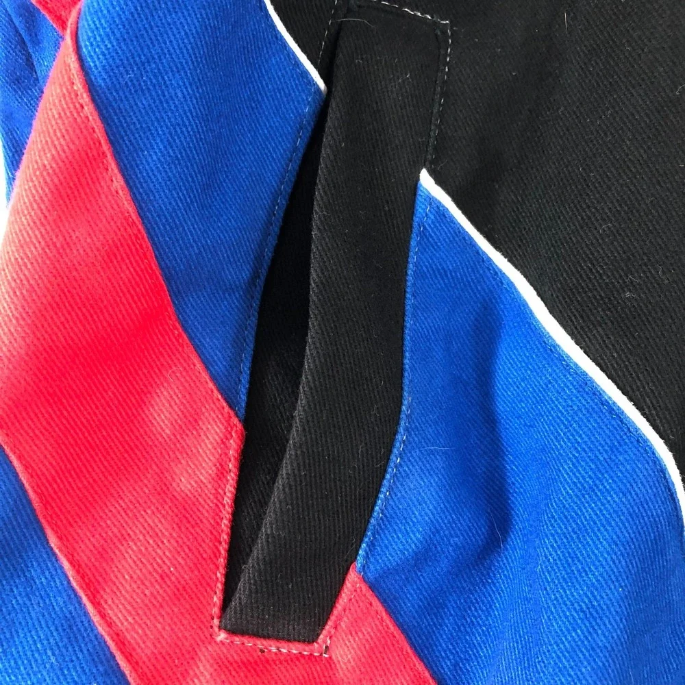 JH Design‎ NASCAR Jacket Men's 2XL XXL Black Blue Red Flag Logo Racing Coat